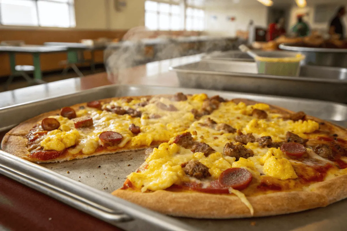 00 a freshly baked school breakfast pizza on a cafet - Breakfast Pizza for Schools – A Nutritious & Delicious Start to the Day